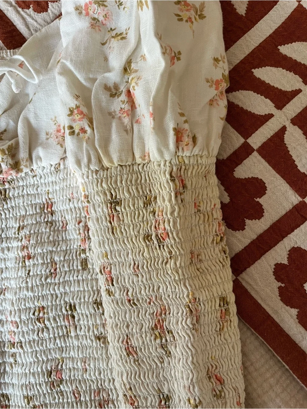 Reformation Floral Smocked Puff Sleeve